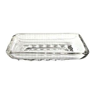 Vintage Butter Dish Clear Glass Scalloped Bottom Thick Heavy 6.5 x 4-inch Gift